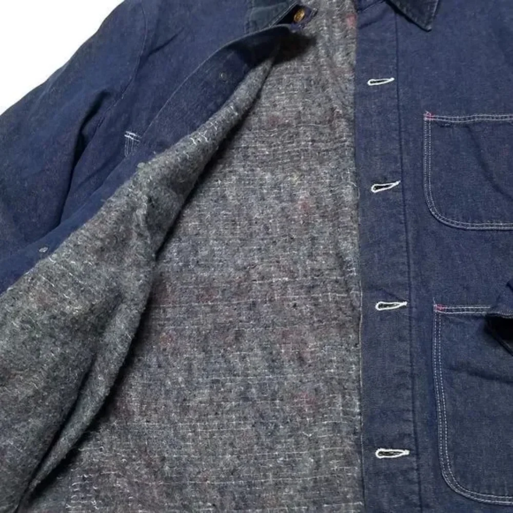 70s Vintage Wrangler Distressed Denim Corduroy Big Ben Bluebell Chore Jacket - Picture 8 of 13